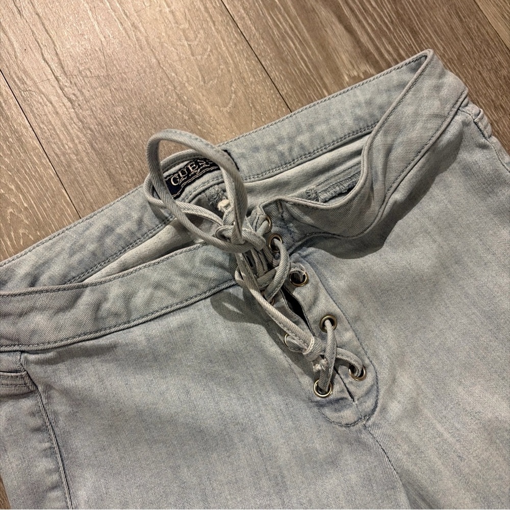 Vtg Guess Jeans Y2K 90s Women’s Low Rise Stretch Capri Pants  Lace Up Sz 28 - Picture 3 of 7